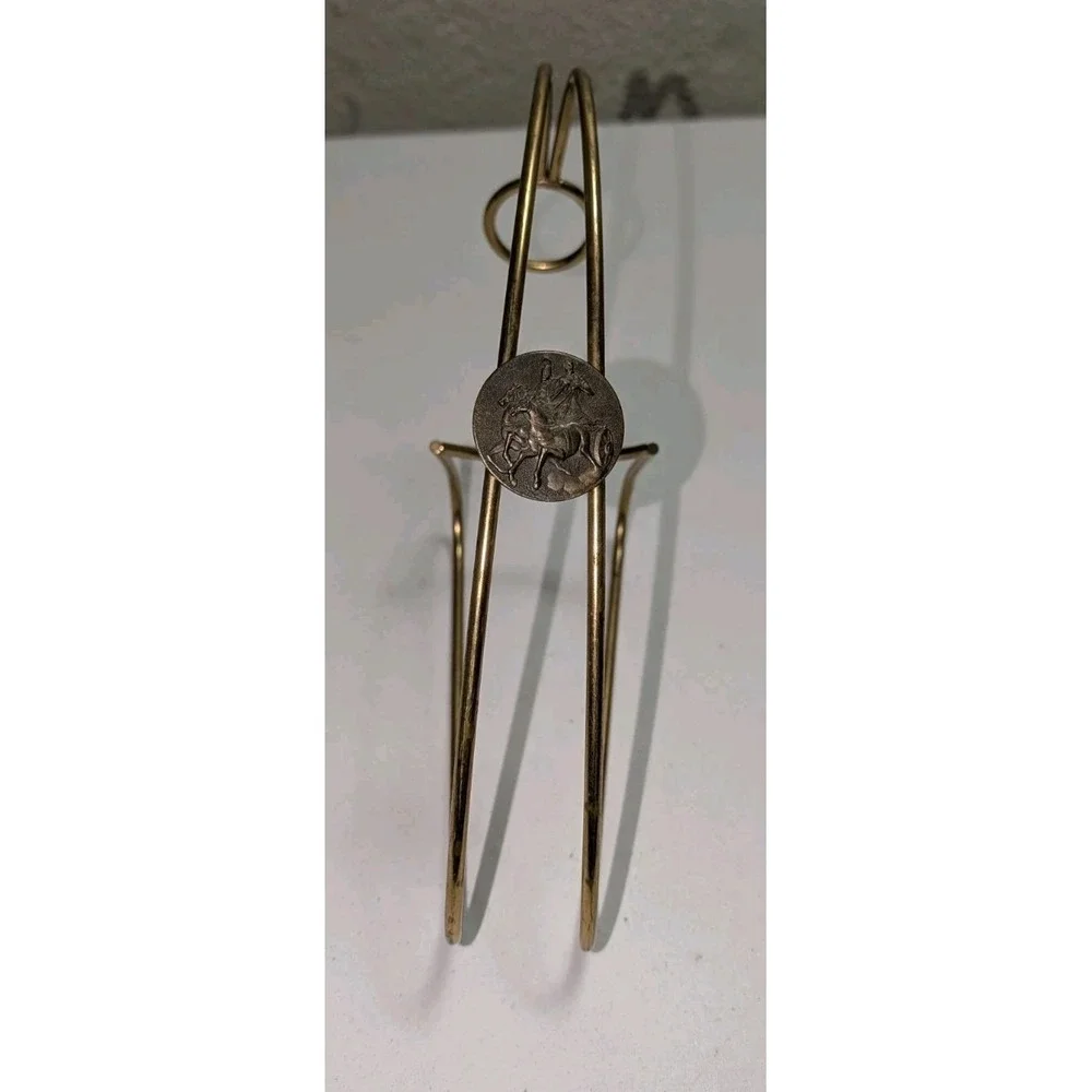 Vintage‎ Brass Wire Wine Caddy Bottle Holder Chariot Emblem Bar Decor